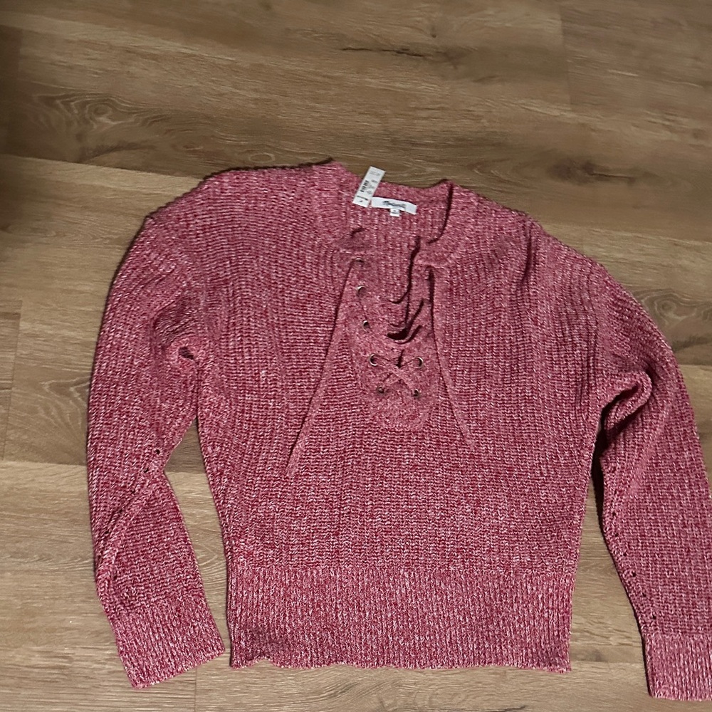 Madewell Women's V-Neck Sweater in Red Marl
